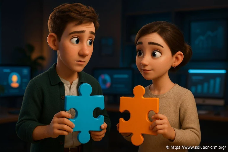 Jeune homme et femme avec pièces puzzle