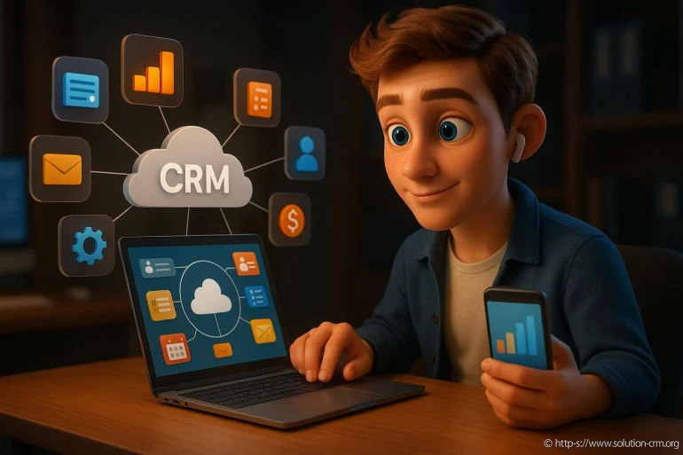 Jeune homme utilisant un logiciel CRM