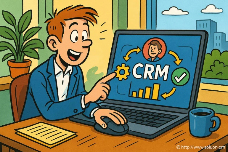 Homme utilisant logiciel CRM sur ordinateur