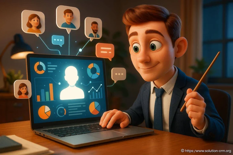 Homme travaillant sur CRM avec graphiques