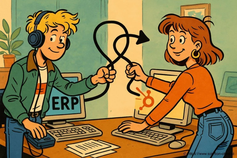 Jeunes échangeant données entre ERP et CRM