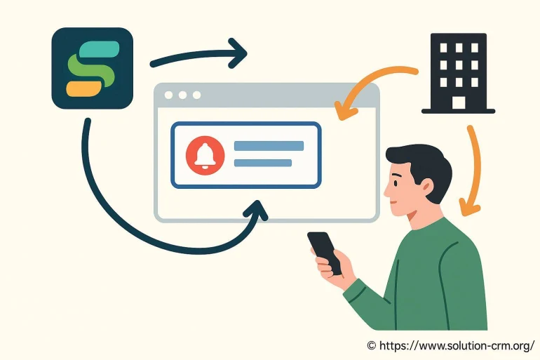Illustration notification CRM entreprise utilisateur