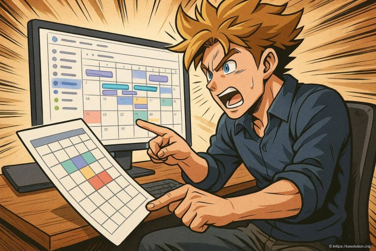Homme stressé devant planning chargé