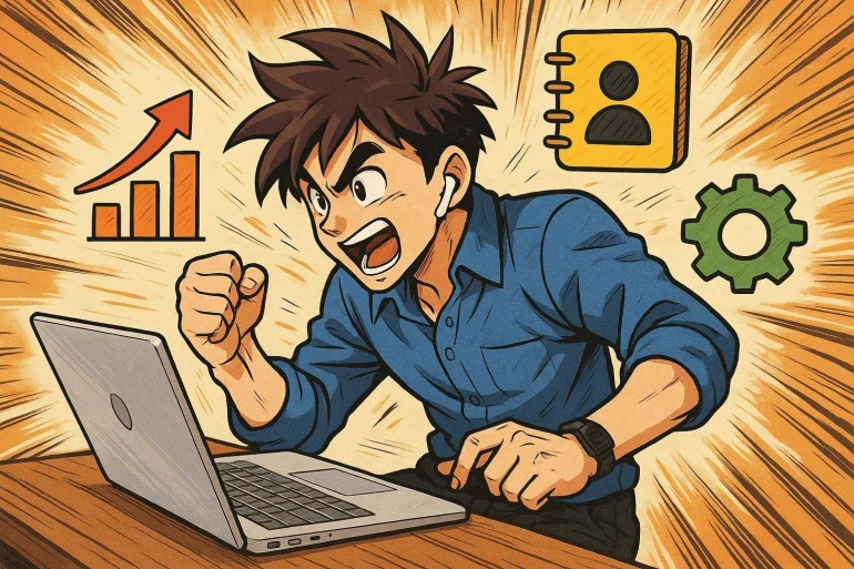 Jeune homme enthousiaste devant ordinateur portable
