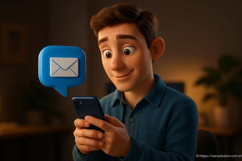 Jeune homme recevant un message sur smartphone