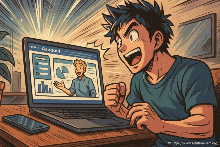 Jeune homme enthousiaste devant ordinateur portable