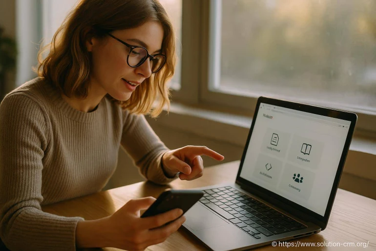 Femme utilisant smartphone et ordinateur portable