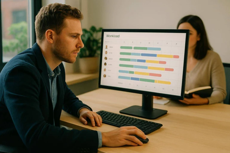 Homme analysant graphique charge travail