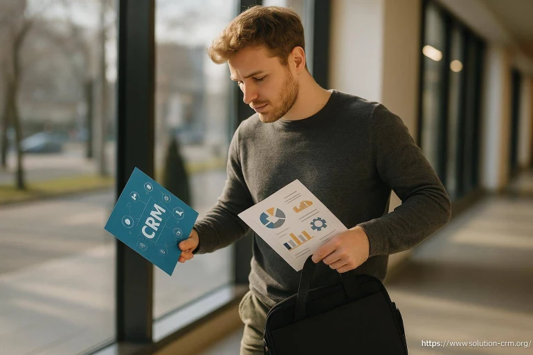 Homme avec documents CRM et graphiques