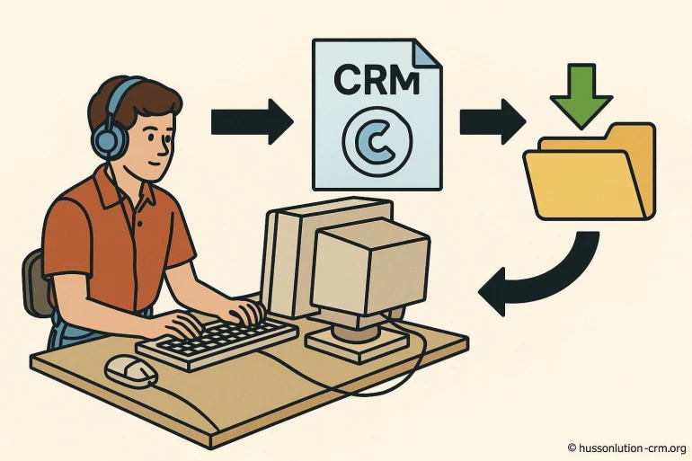Personne saisissant des données CRM sur ordinateur