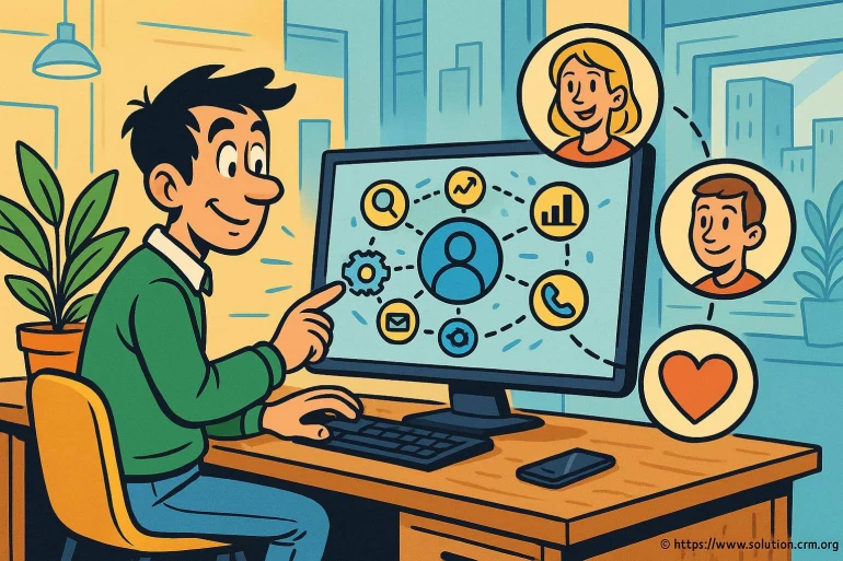 Homme utilisant un logiciel CRM sur ordinateur