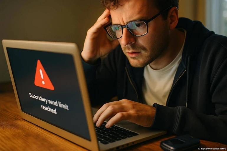 Homme stressé devant message d'erreur ordinateur
