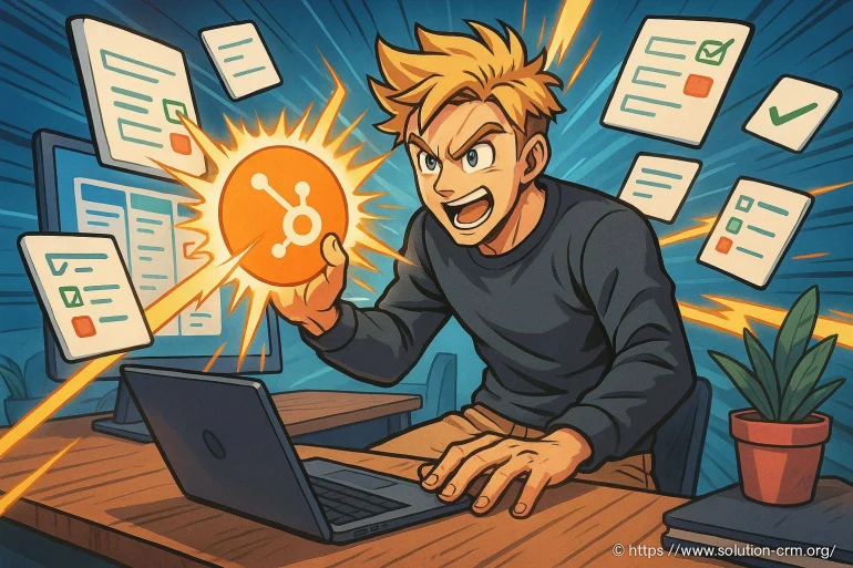Homme animé utilisant logiciel CRM dynamique