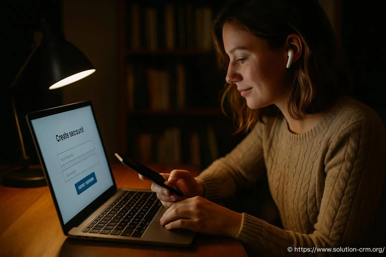 Femme créant un compte en ligne