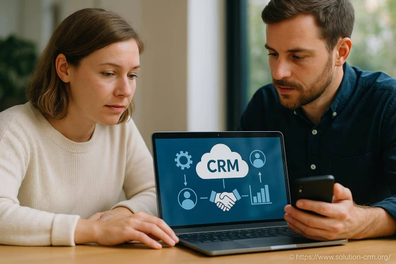 Deux personnes discutant d un logiciel CRM