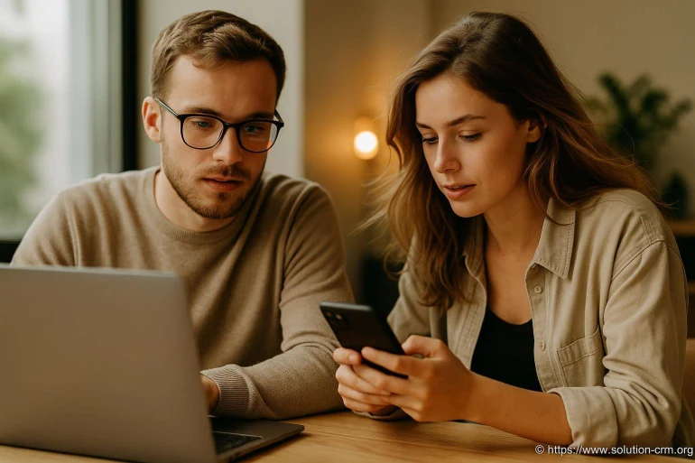 Jeune homme et femme travaillant ensemble