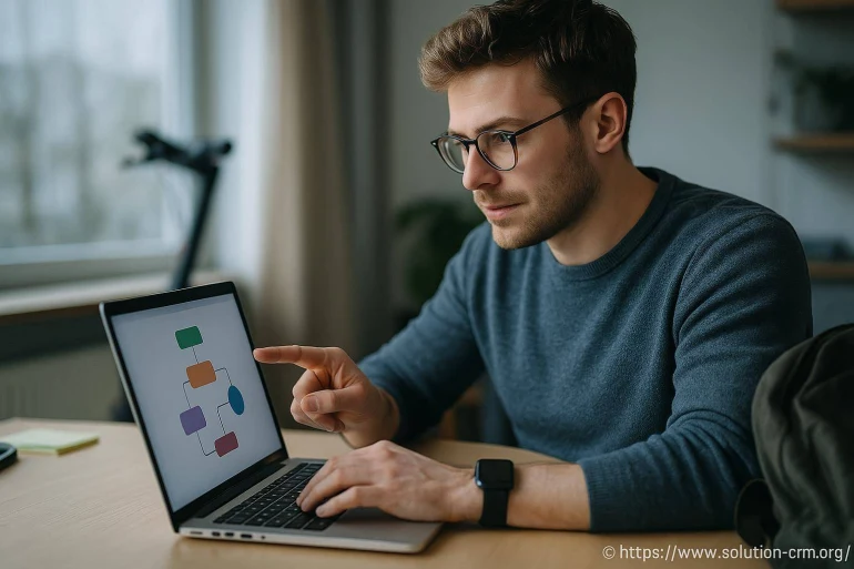 Homme travaillant sur un organigramme informatique