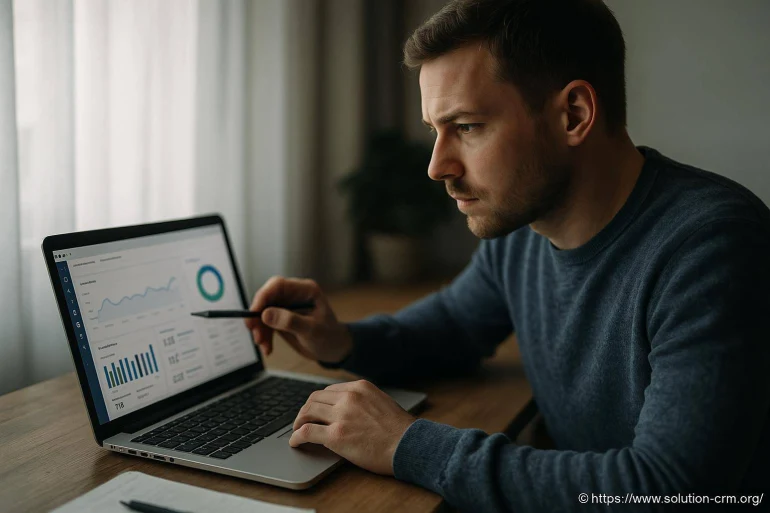 Homme analysant des données sur un ordinateur portable