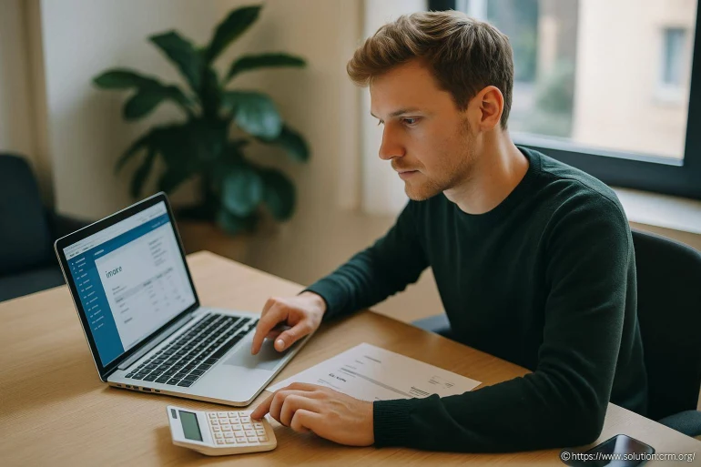 Homme calculant ses factures sur ordinateur