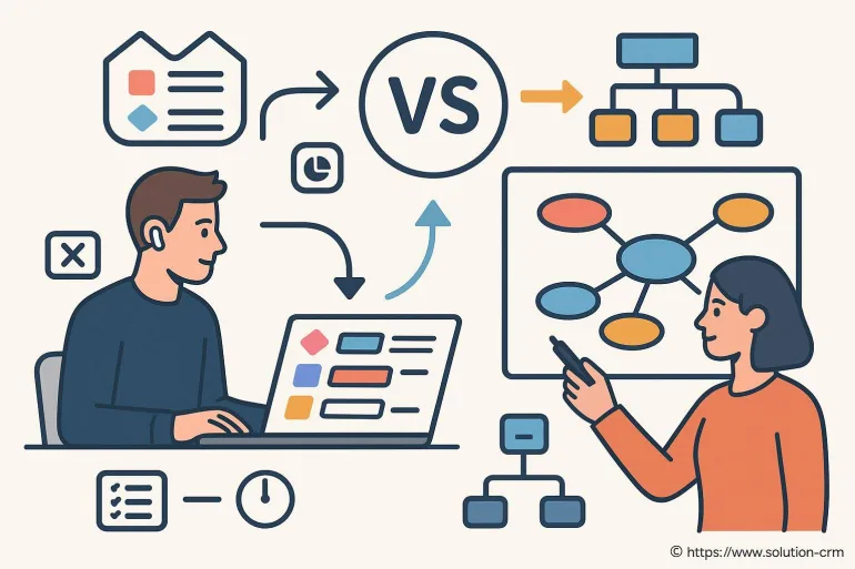 Illustration comparaison organisation travail collaboratif