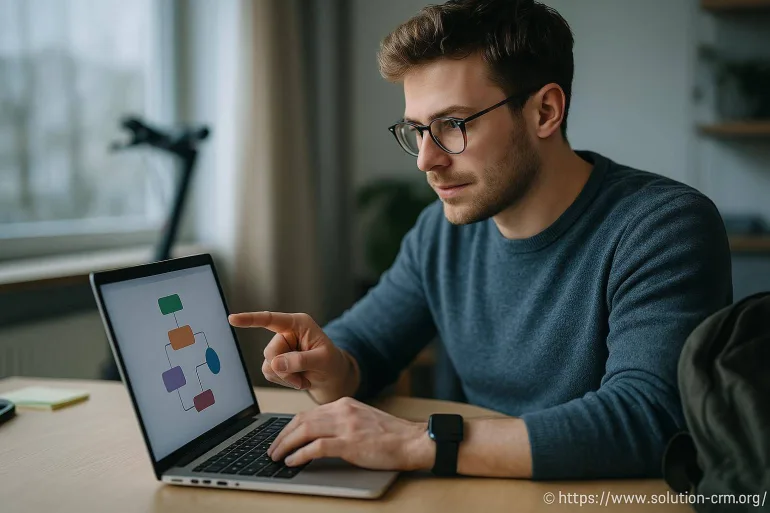 Homme travaillant sur un organigramme informatique
