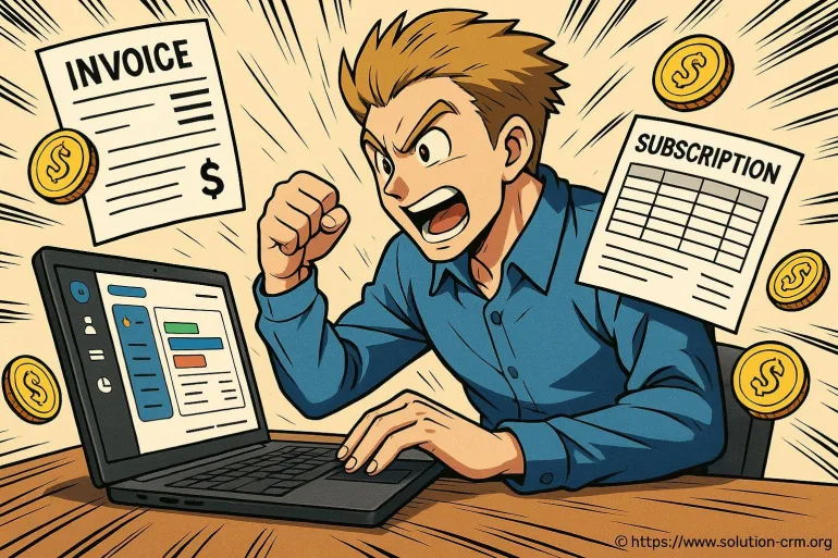 Homme frustré devant ordinateur factures abonnement