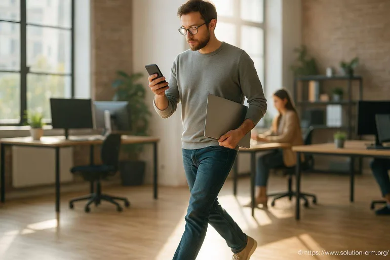 Homme avec ordinateur et smartphone en bureau