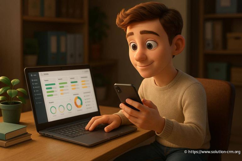 Jeune homme utilisant smartphone et ordinateur