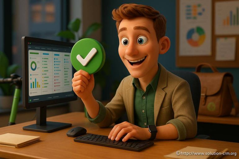 Homme souriant tenant icône validation verte