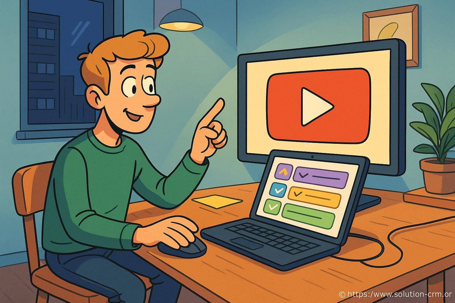 jeune homme devant ordinateur et écran vidéo