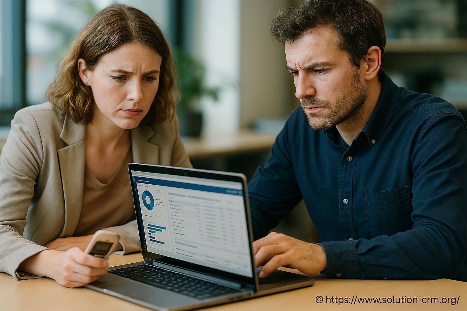 Deux professionnels concentrés sur un rapport informatique