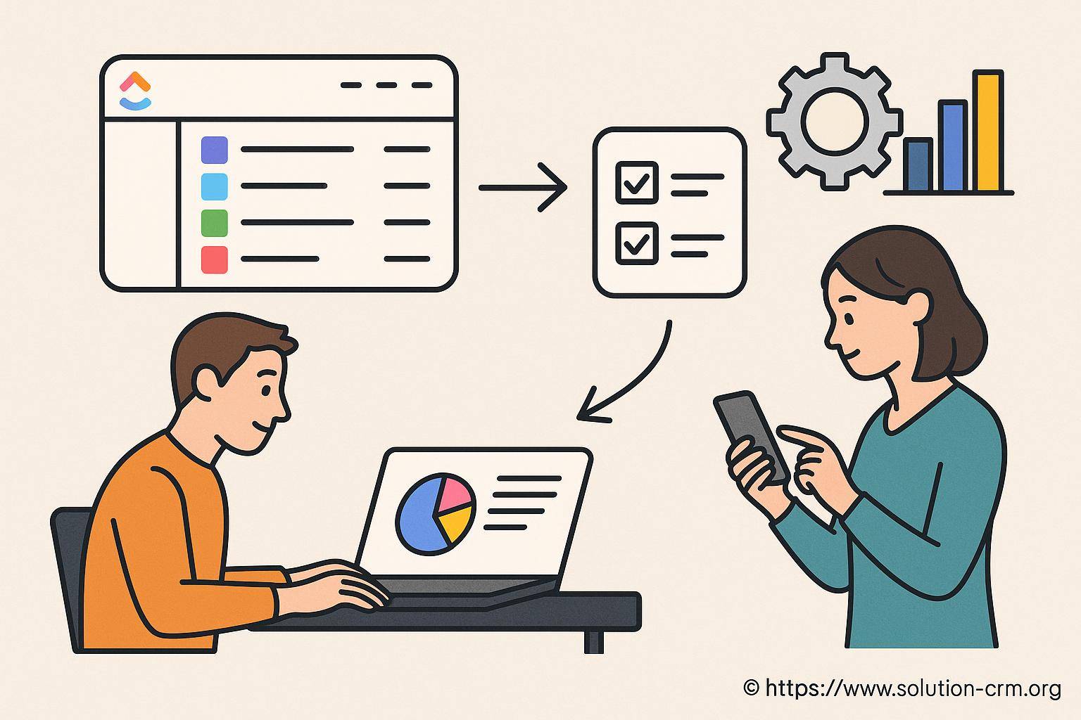 Illustration collaboration gestion projet digital