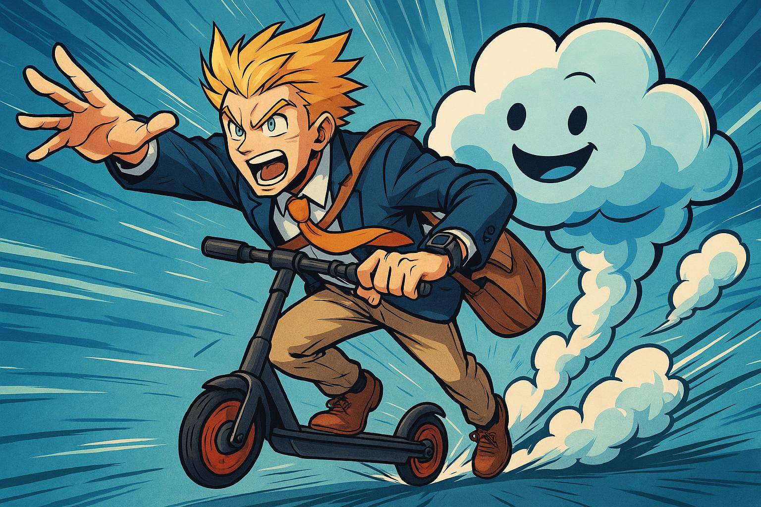 Jeune homme dynamique en trottinette électrique