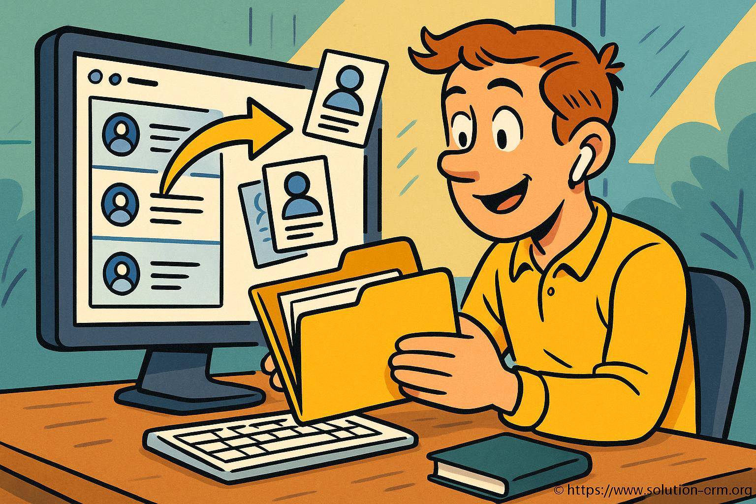 Personne organisant des fichiers numériques