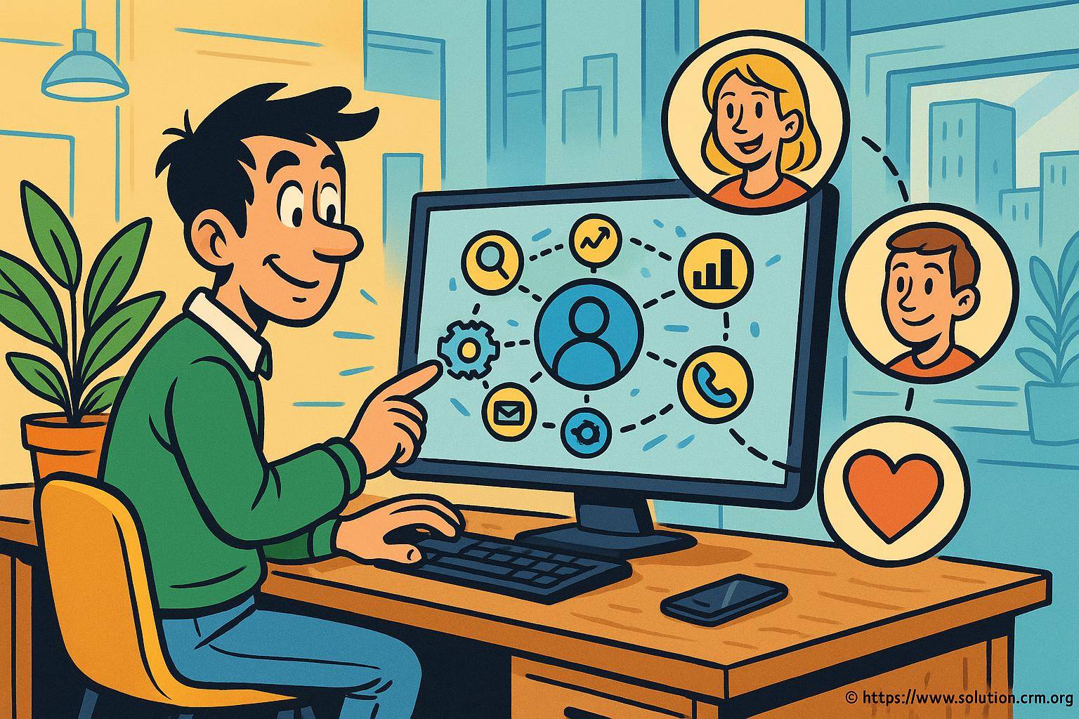 Homme utilisant un logiciel CRM sur ordinateur