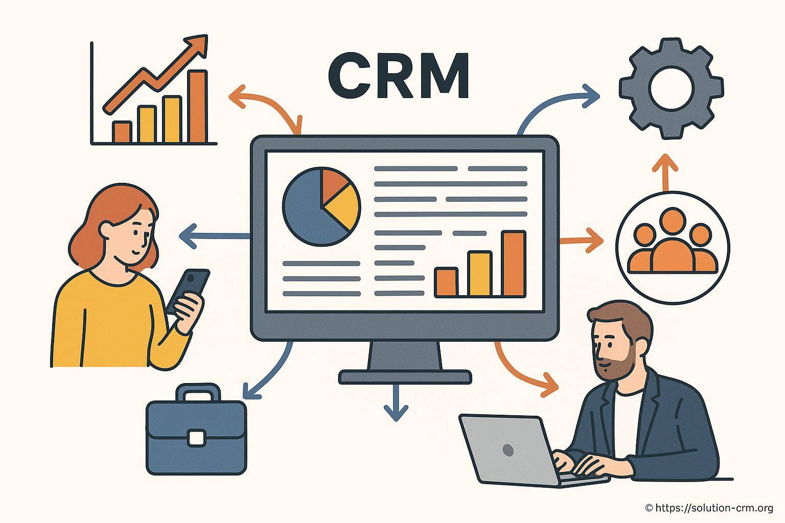 Illustration système CRM avec utilisateurs et données