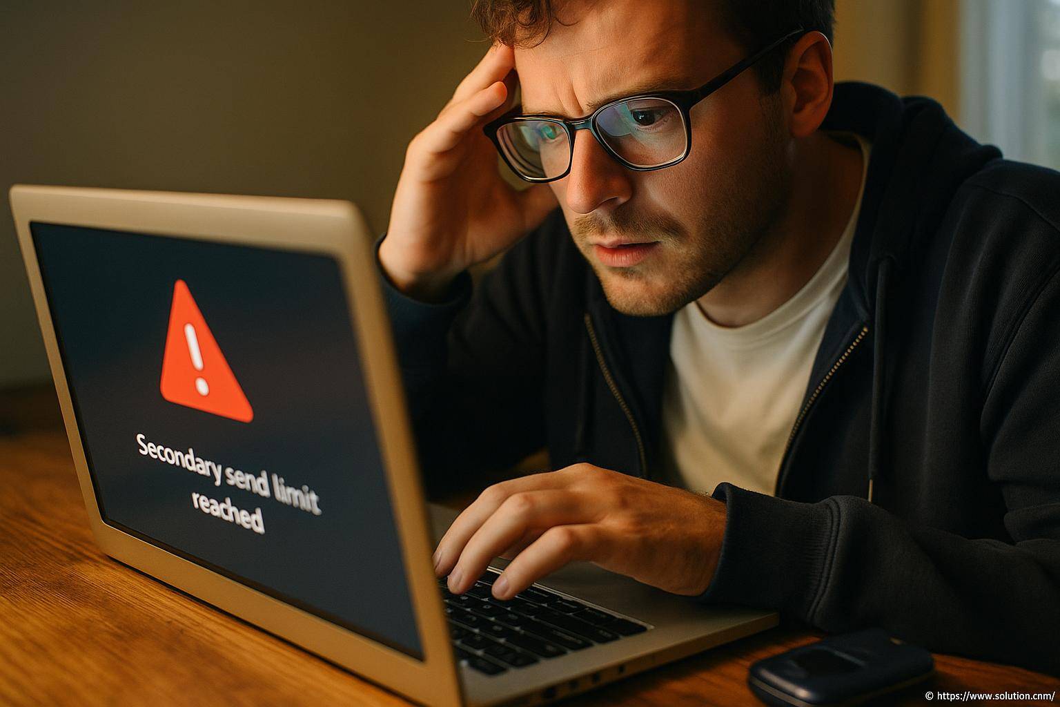 Homme stressé devant message d'erreur ordinateur