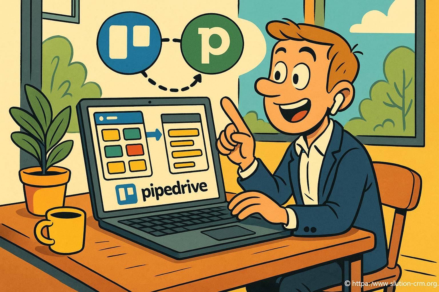 Illustration intégration Trello Pipedrive ordinateur