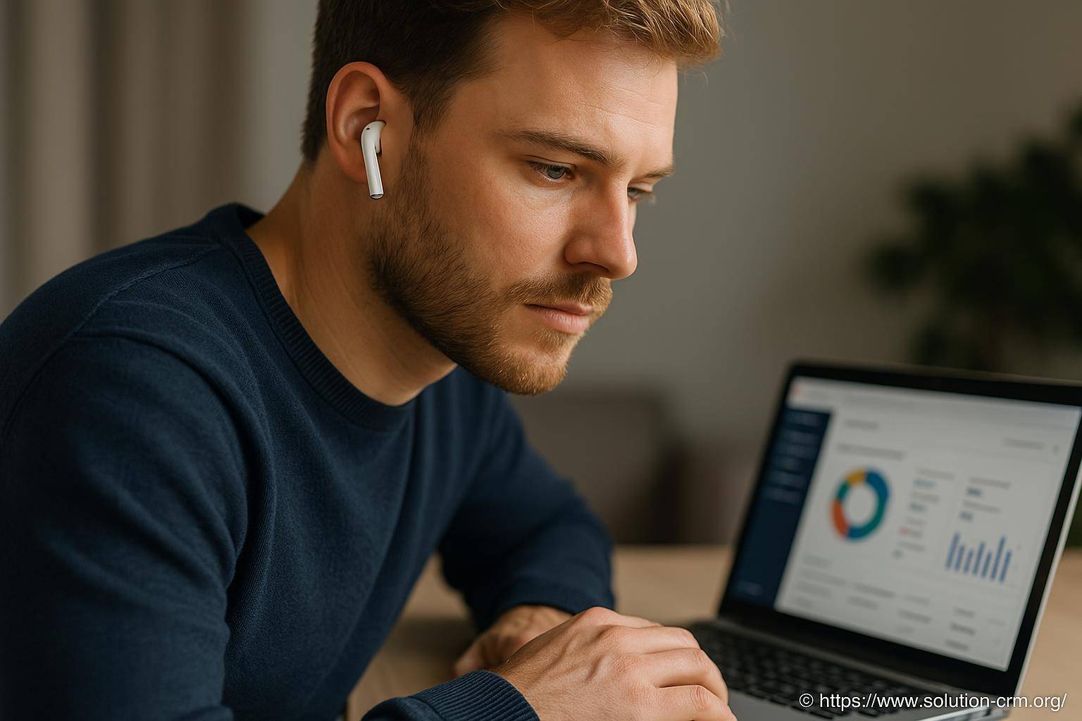 Homme concentré analysant données ordinateur