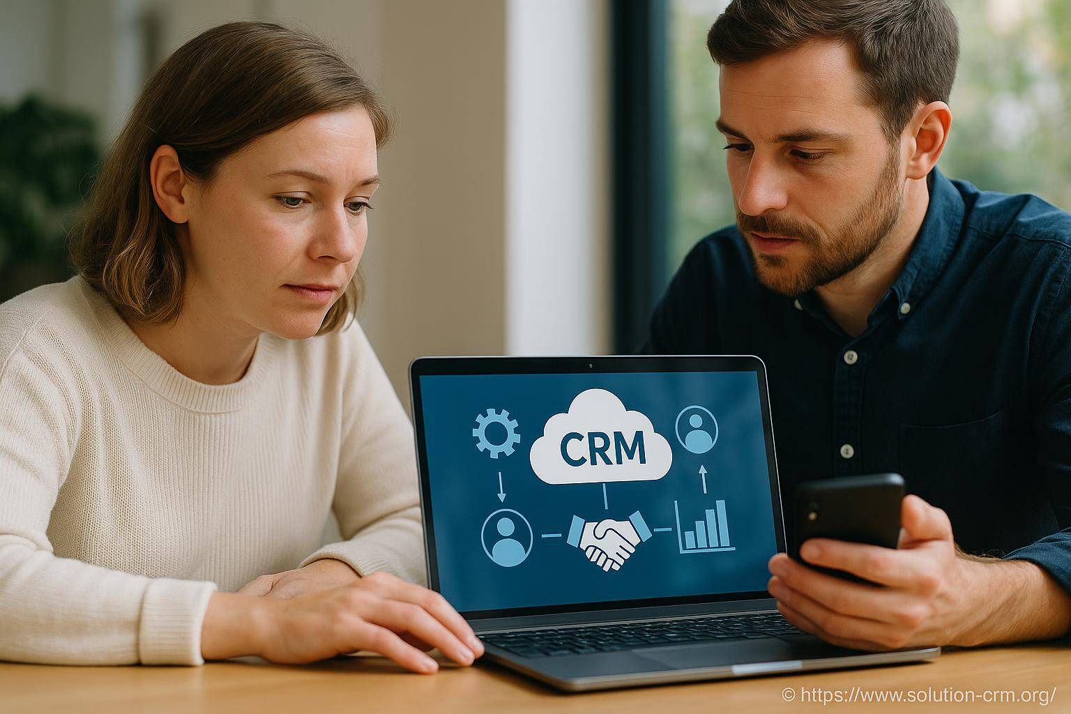 Deux personnes discutant d un logiciel CRM