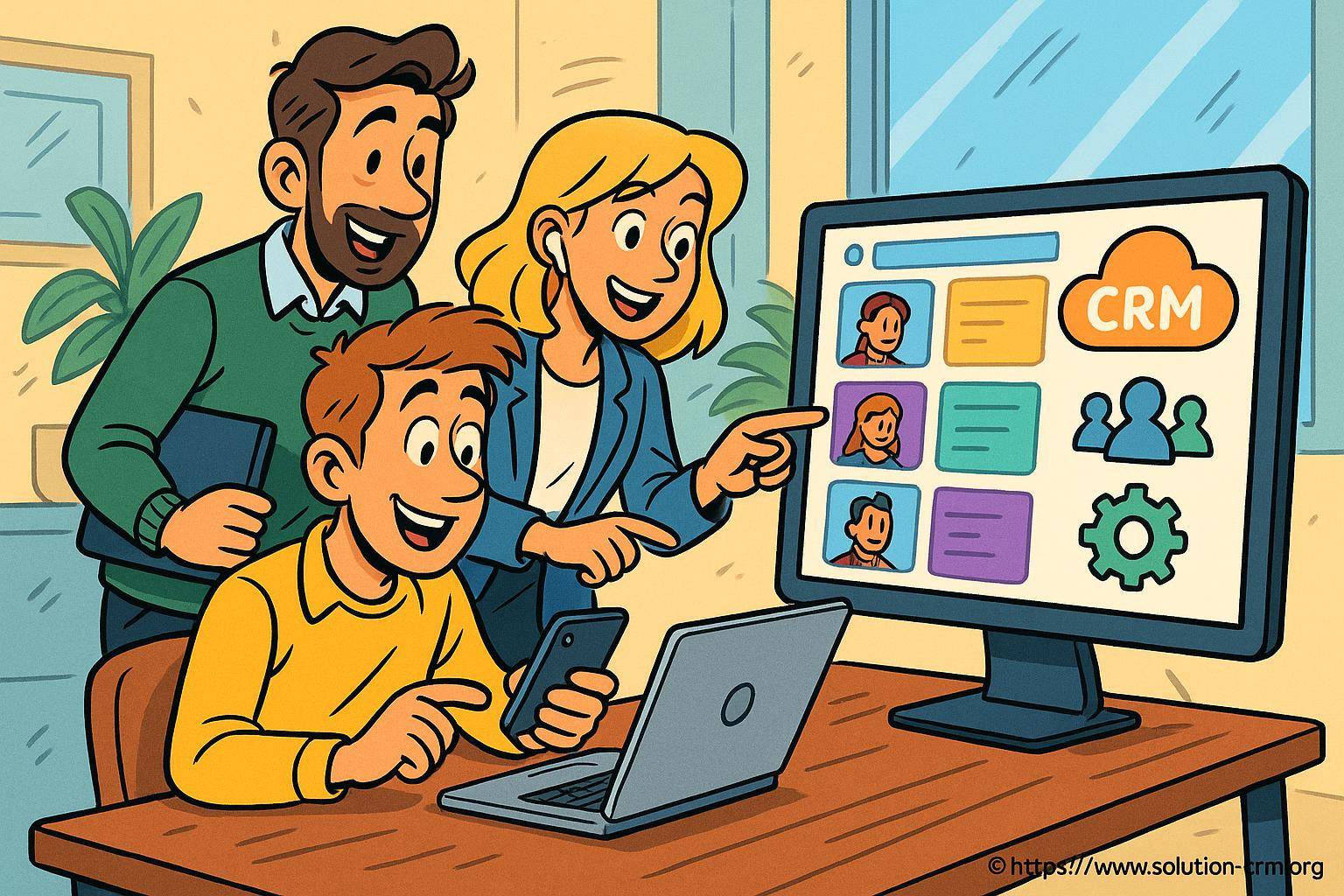 Équipe utilisant un logiciel CRM collaboratif