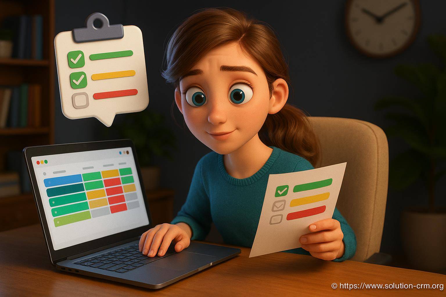 Femme utilisant un ordinateur pour gérer une liste