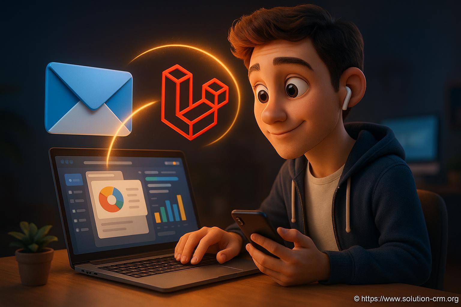 jeune homme travaillant sur ordinateur et smartphone