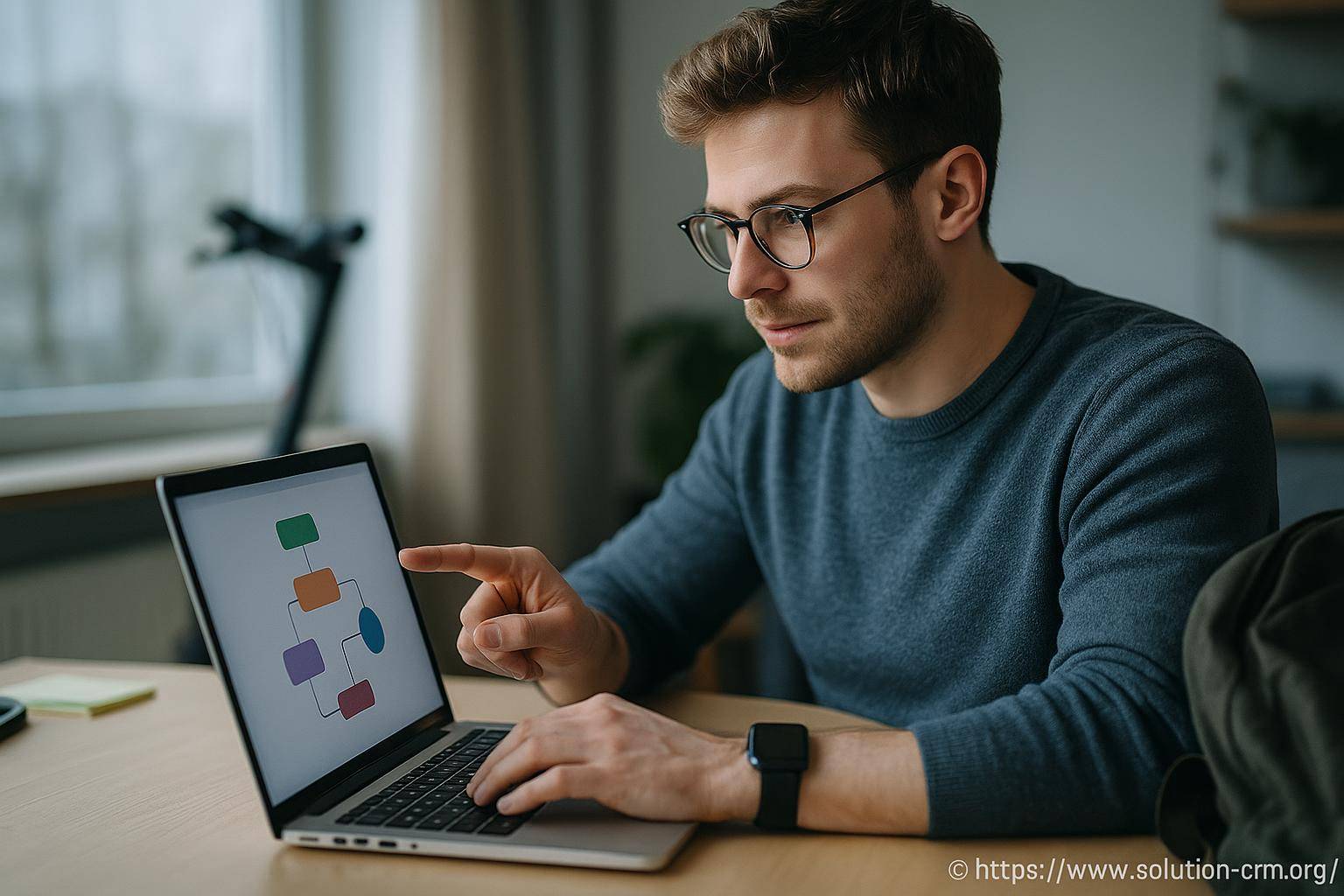 Homme travaillant sur un organigramme informatique