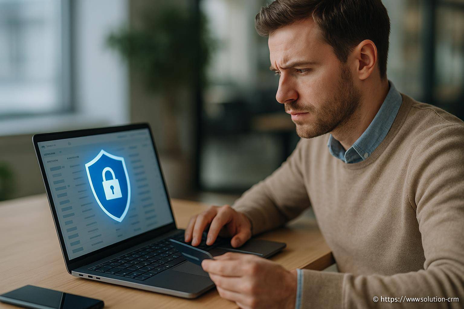 Homme vérifiant la sécurité en ligne