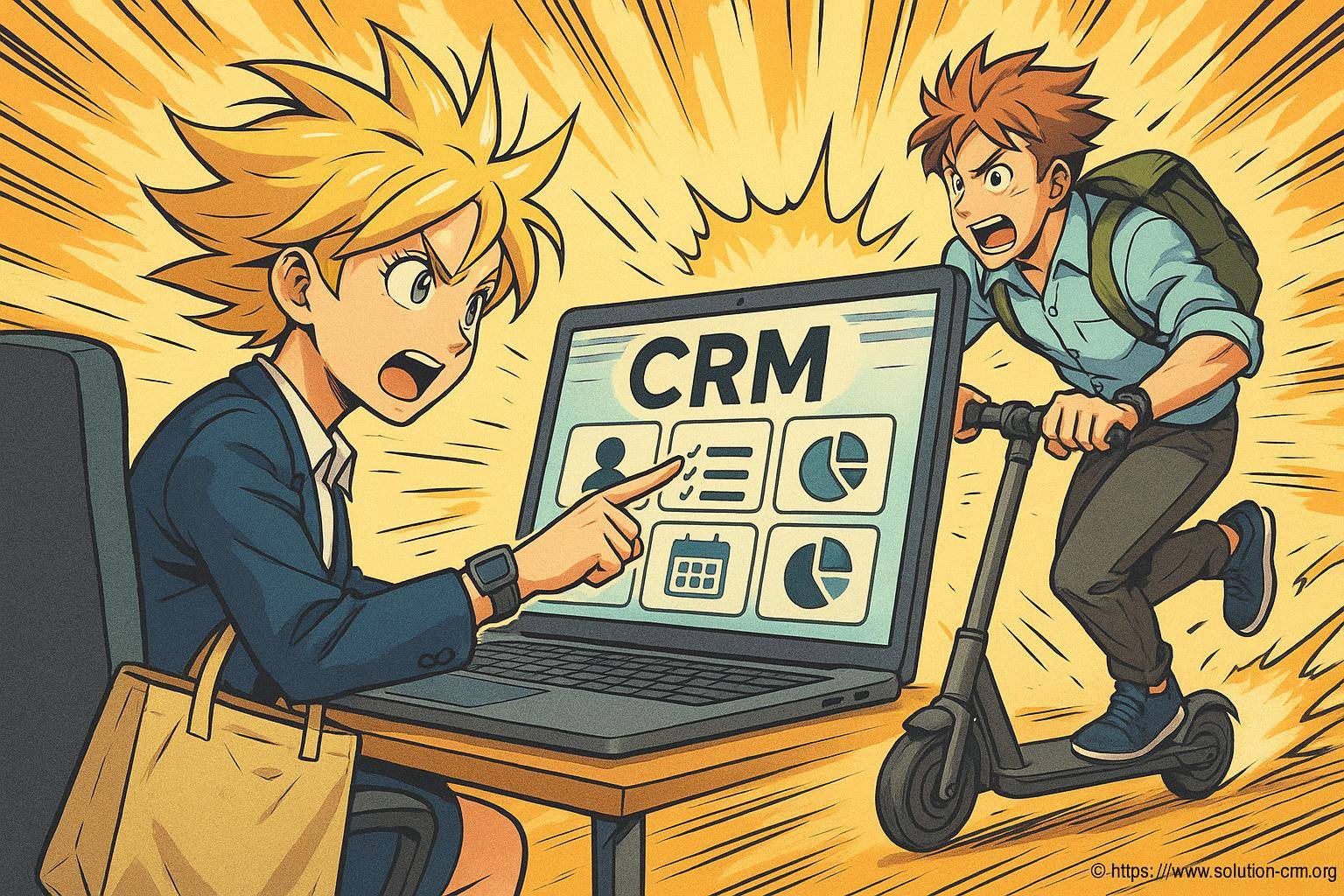 Personnages animés utilisant un logiciel CRM