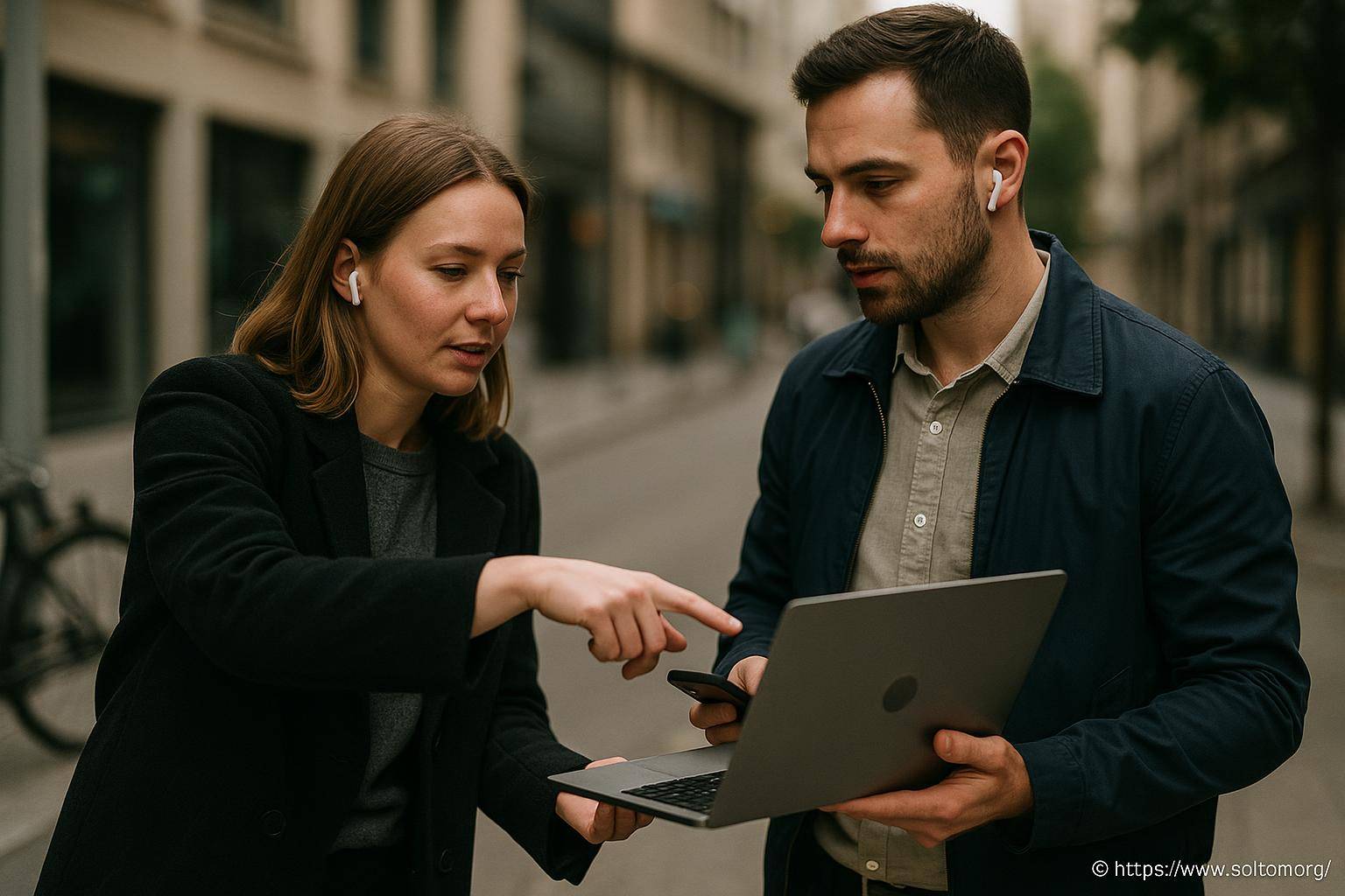 Deux personnes discutant avec ordinateur portable