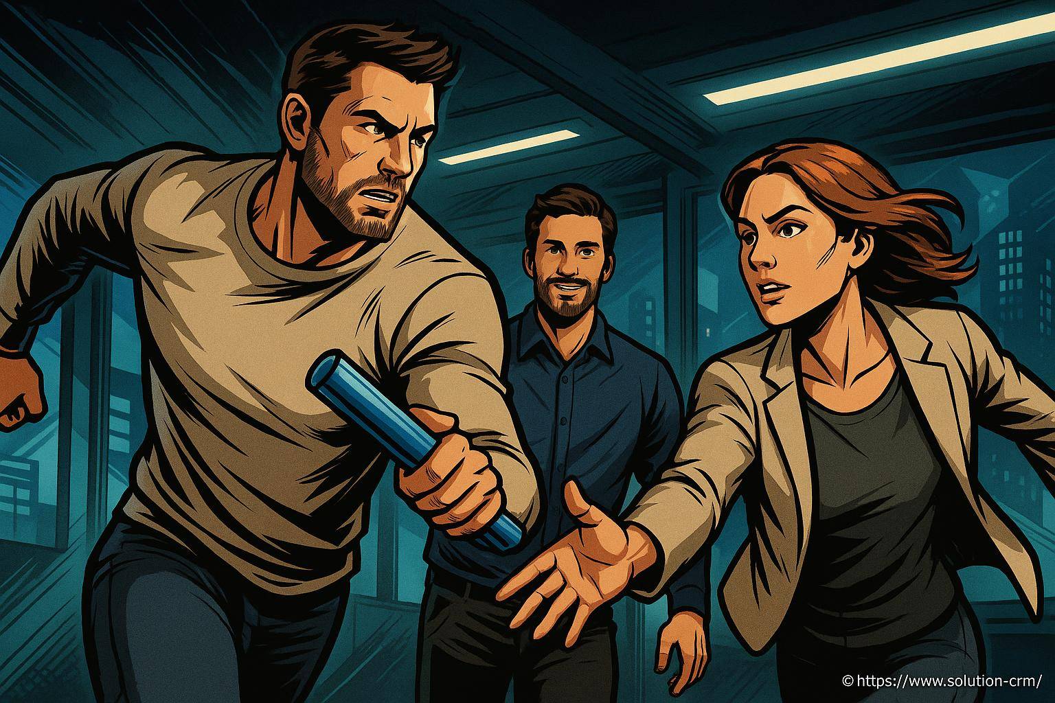 Trois personnes en pleine course relais