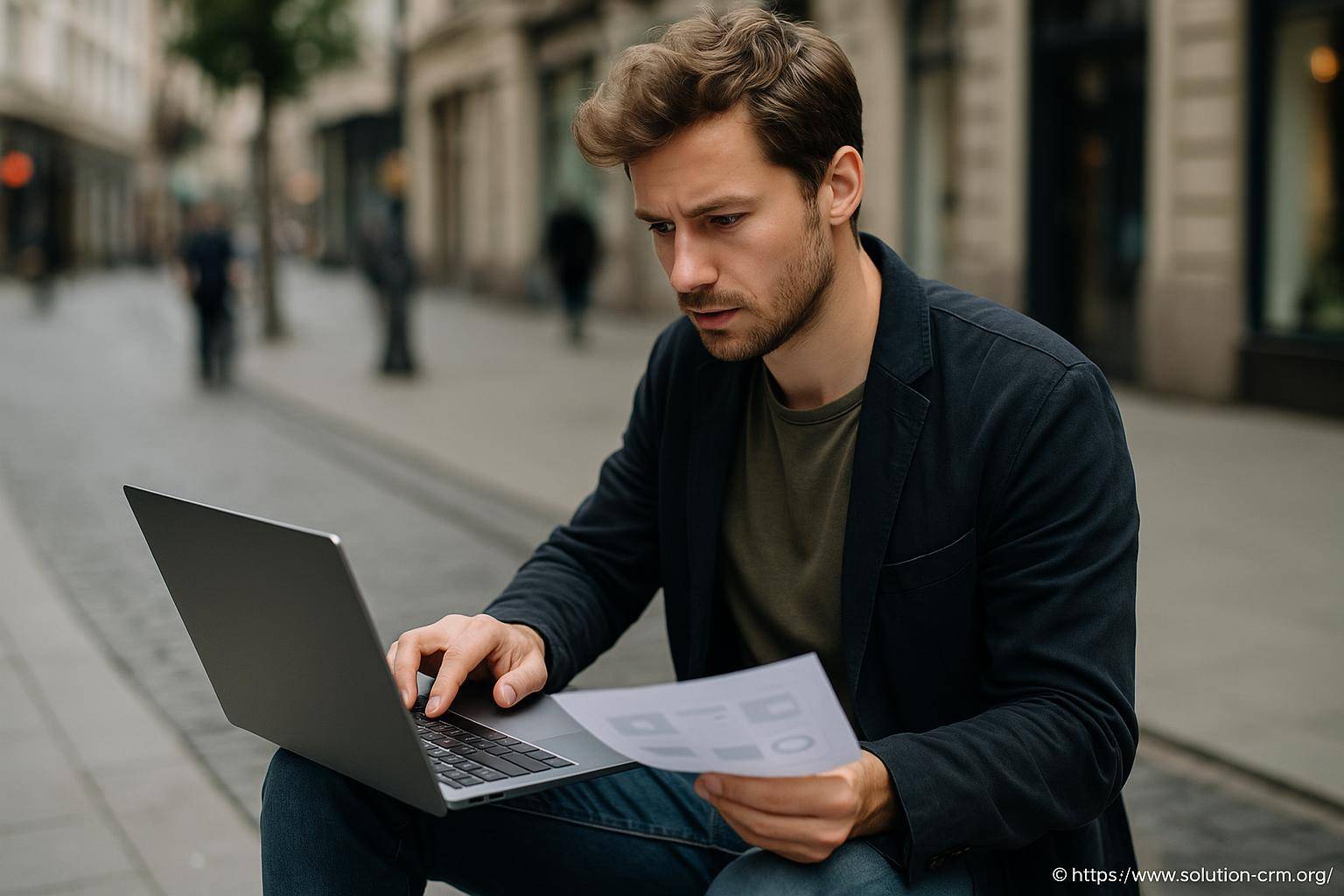 Homme concentré travaillant sur ordinateur portable