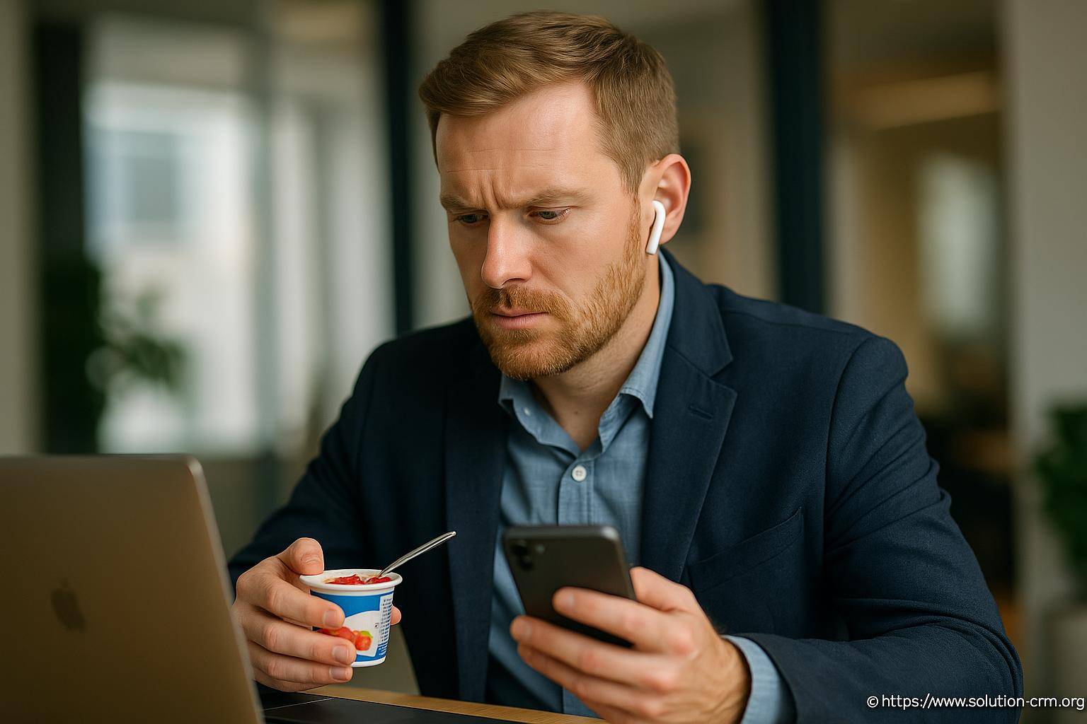 Homme d'affaires mangeant en travaillant